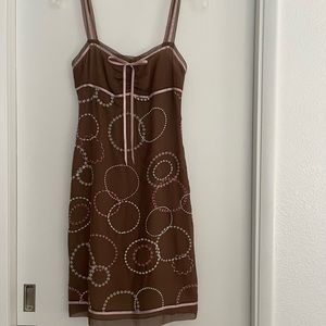 BCBG Silk Dress Brown Embroidery size 2